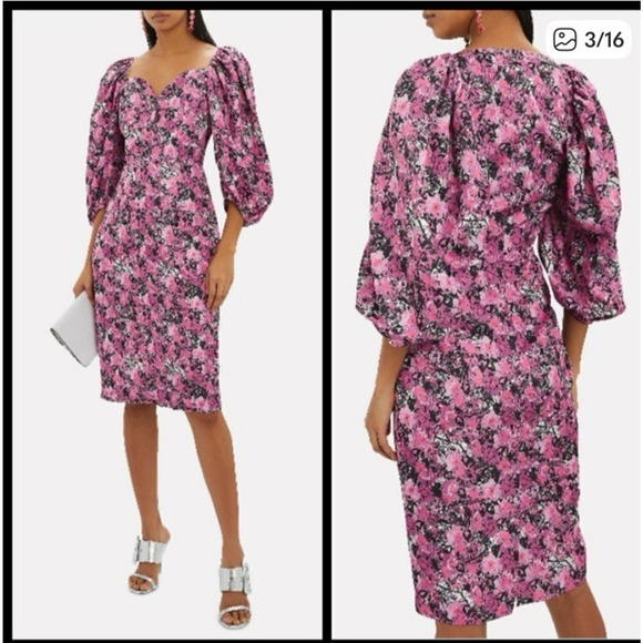 Rotate Birger Christensen Midi Dress Floral Puff Sleeve Irina 8 Retails $500 - Picture 14 of 15